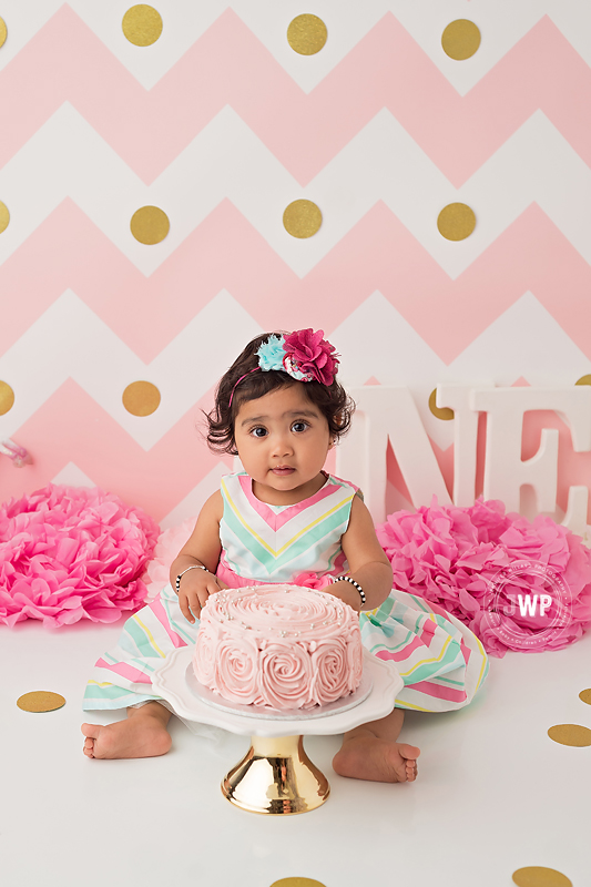 pink gold cake smash first birthday Kingston baby Photographer