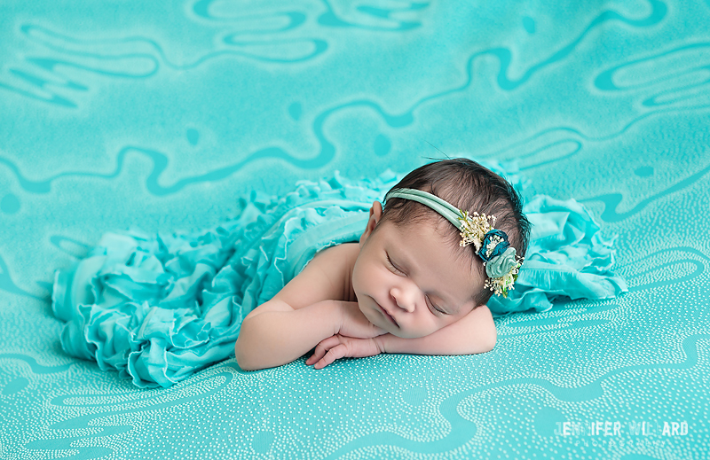 posed portrait newborn turquoise flower headband Kingston Photographer