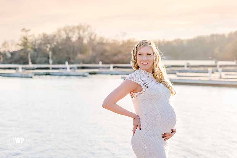 pregnant mother white dress sunset Gananoque maternity photographer