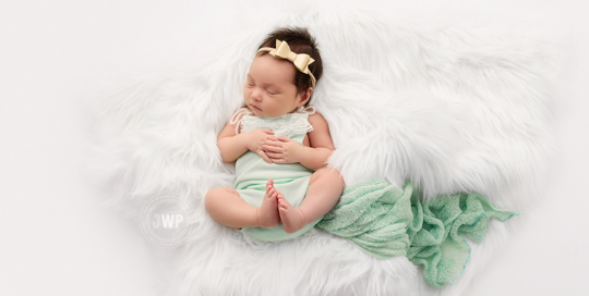 baby girl mint romper mint wrap gold headband white fur Kingston newborn photographer