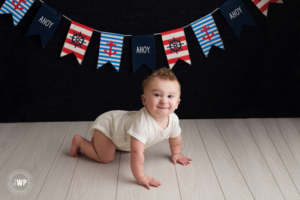 boy nautical theme crawling Kingston Baby Photographer