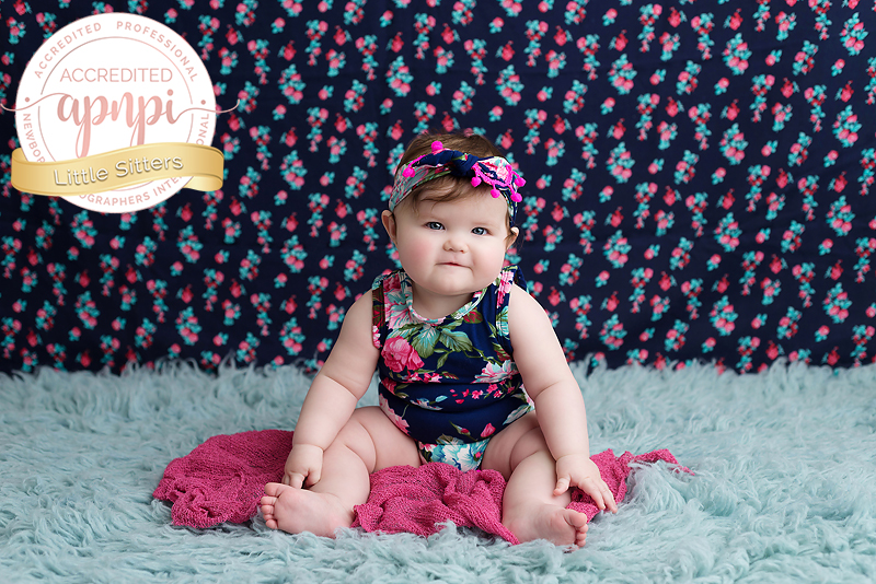 6 month baby girl floral backdrop APNPI Accredited Baby Photographer Kingston Photographer