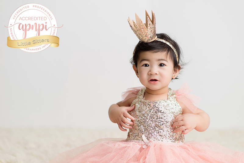 baby girl pink gold sequin dress crown APNPI Accredited Baby Photographer Kingston Photographer