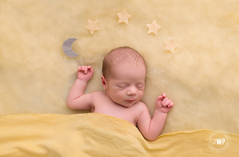 baby boy yellow wrap fluff stars moon Kingston newborn photographer