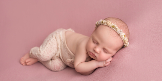 baby girl beige romper flower headband Kingston newborn photographer