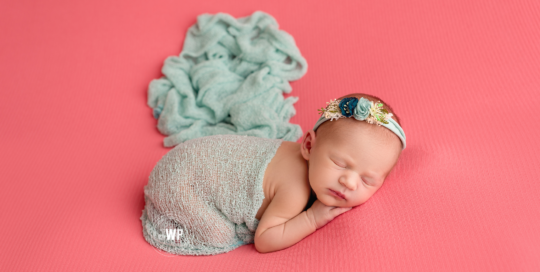 newborn baby girl coral pink mint flower headband Kingston baby photographer