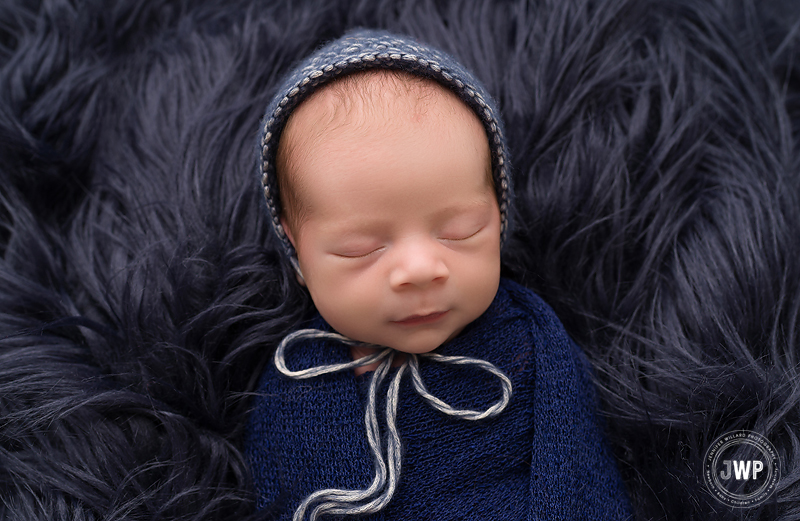 newborn boy blue bonnet navy wrap flokati Kingston baby photographer