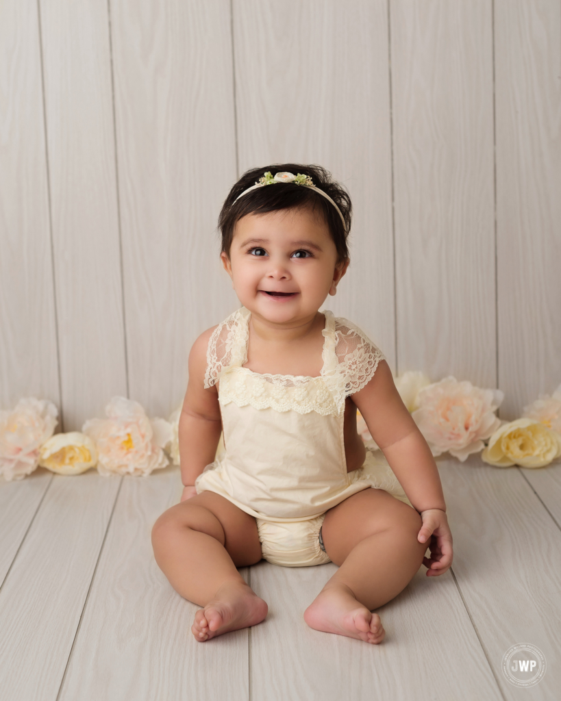6 month lace romper flowers boho Kingston baby photographer