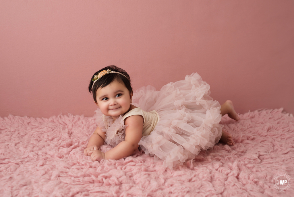 6 month old ruffle dress girl pink Kingston baby photographer