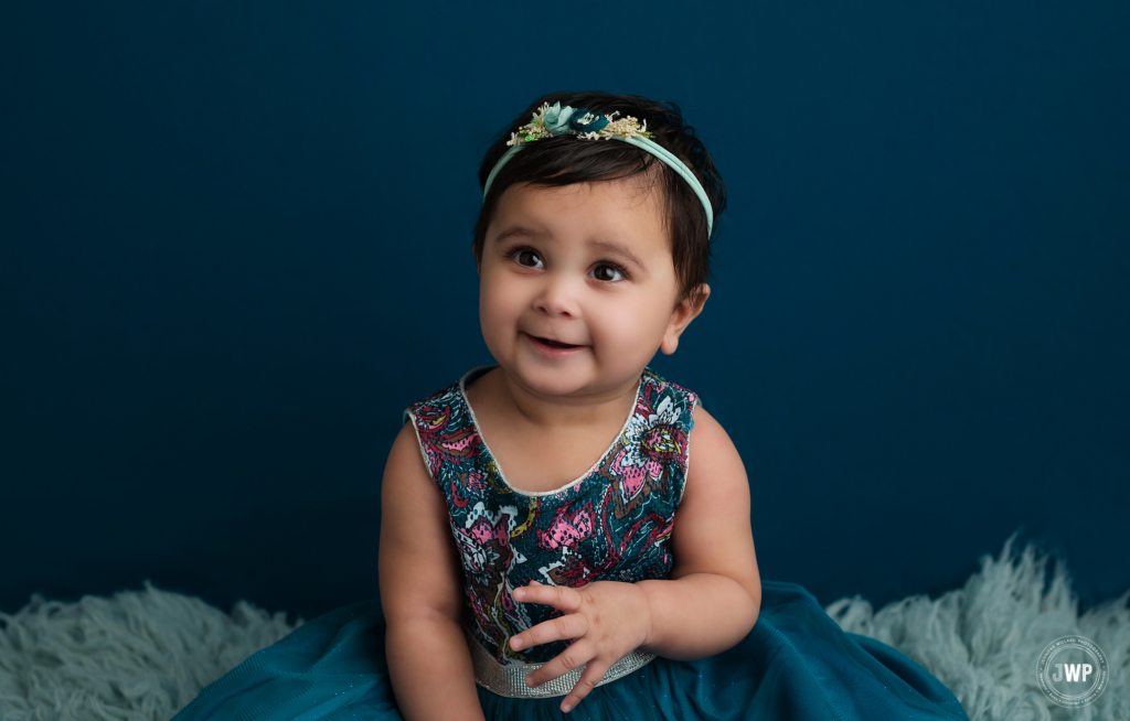 6 month old teal backdrop dress Kingston baby photographer