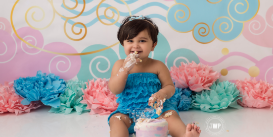 first birthday cake smash pink blue and gold Kingston baby photographer