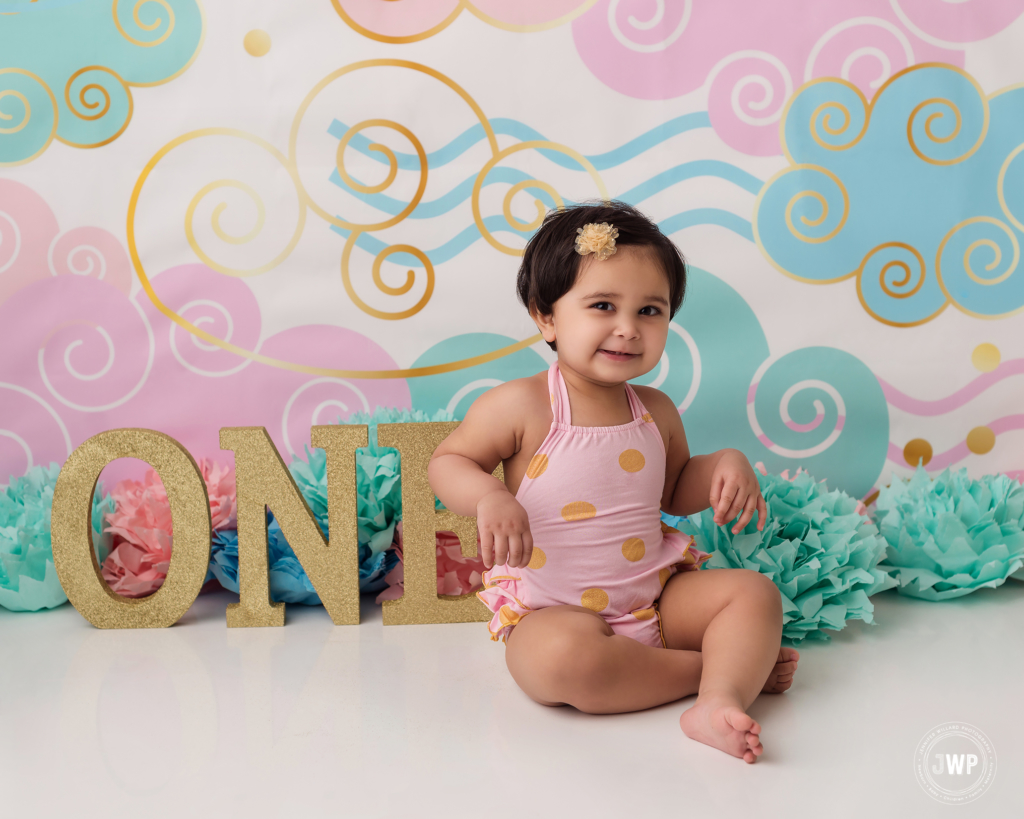 baby first year milestone pink blue mint clouds Kingston cake smash photographer