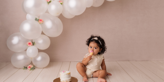 baby girl cake smash neutral Boho Kingston first birthday Photographer