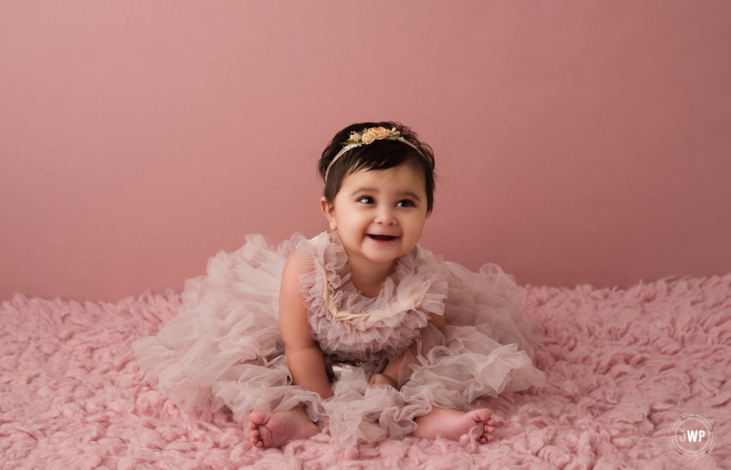 blush pink ruffle dress girl flowers flokati Kingston baby photographer