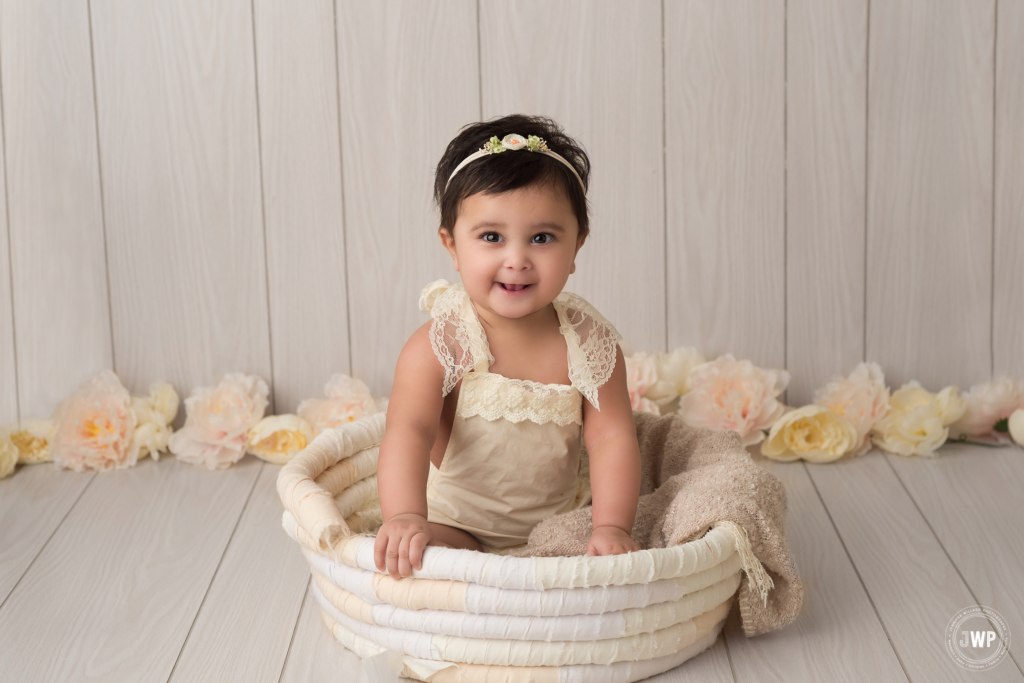 cream white lace romper 6 month old Kingston baby photographer