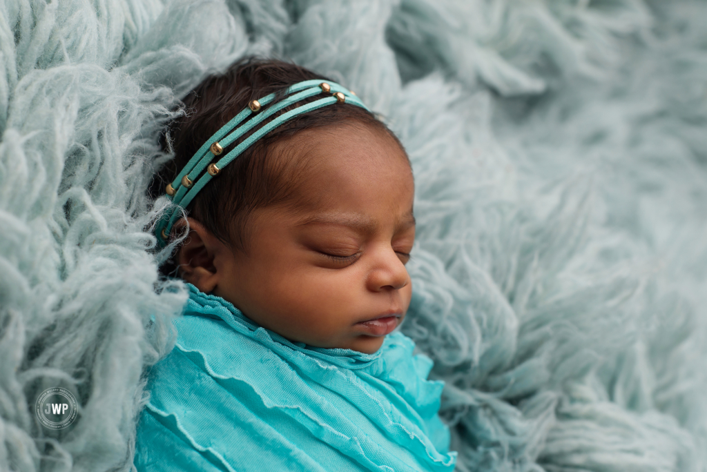 newborn girl turquoise wrap headband flokati Kingston baby photographer