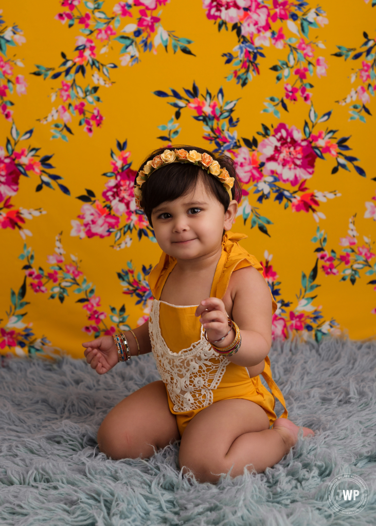 one year yellow pink flower backdrop Kingston baby photographer
