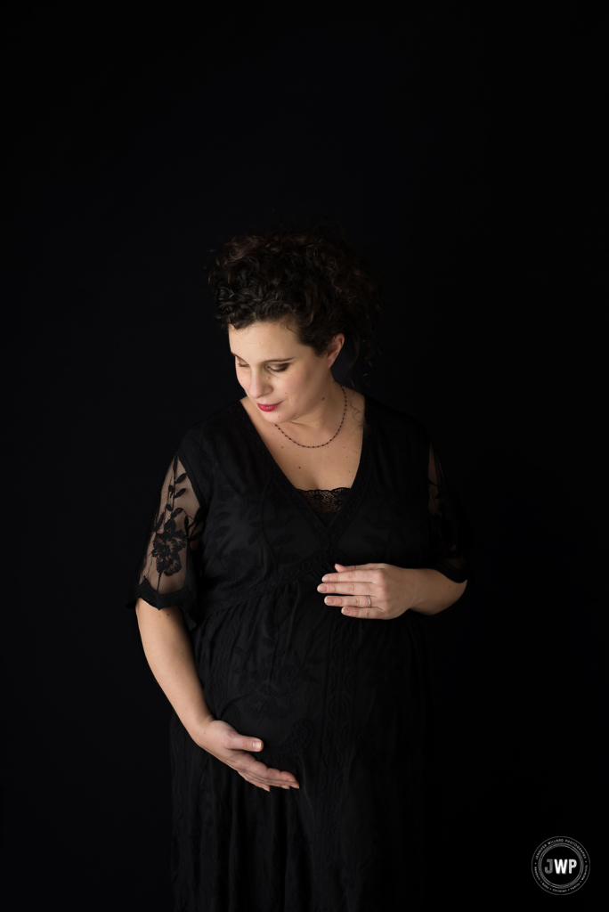 pregnant mother black lace dress Kingston maternity photographer