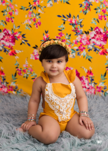 yellow romper flower crown Kingston first birthday milestone photographer