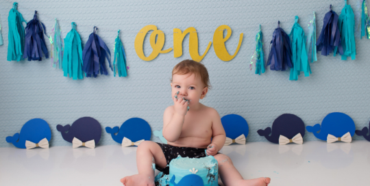 first birthday cake smash blue whale theme Kingston baby photographer