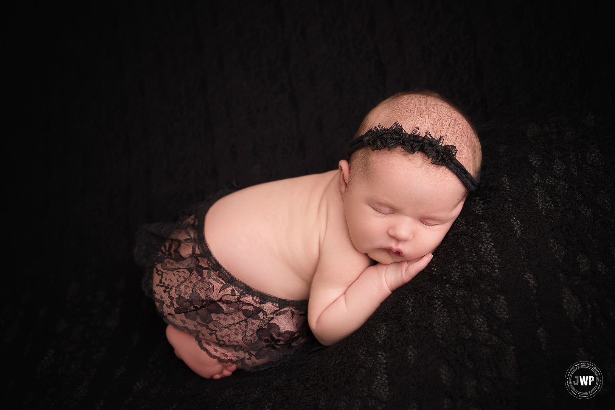 baby girl black lace blanket bow headband Kingston newborn photographer