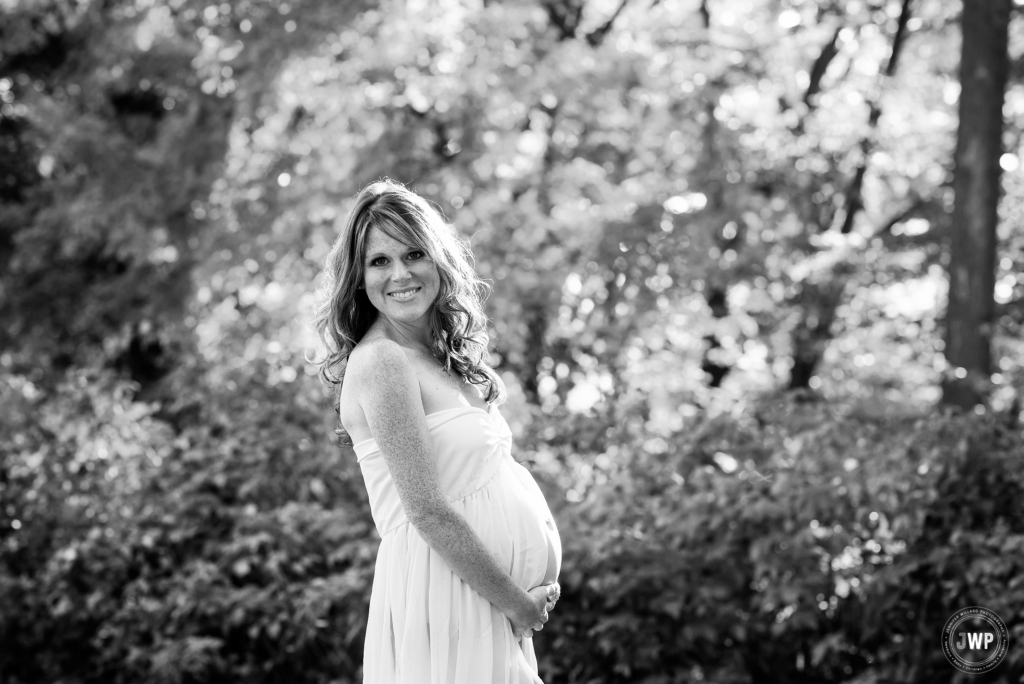 Black and White Pregnant Mother white dress Lake Ontario Park Kingston Maternity Photographer
