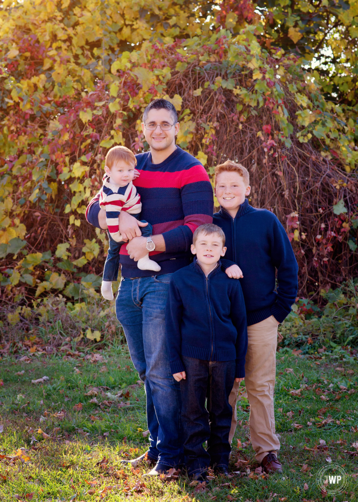 Father sons Fall leaves Family photo Kingston Photographer