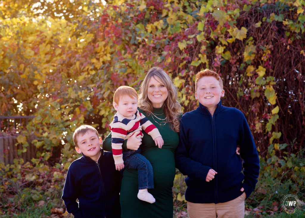 Lake Ontario Park Maternity Portraits Mother Sons Fall Leaves Kingston Photographer