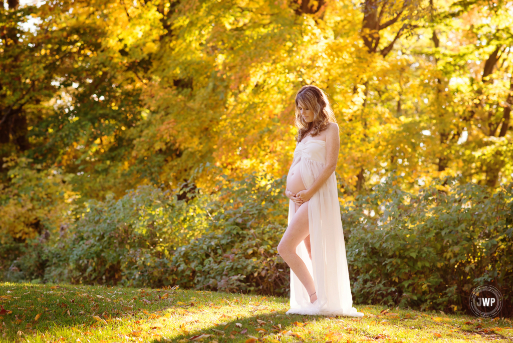 Pregnant Woman Golden Light Fall Colours Kingston Maternity Photographer