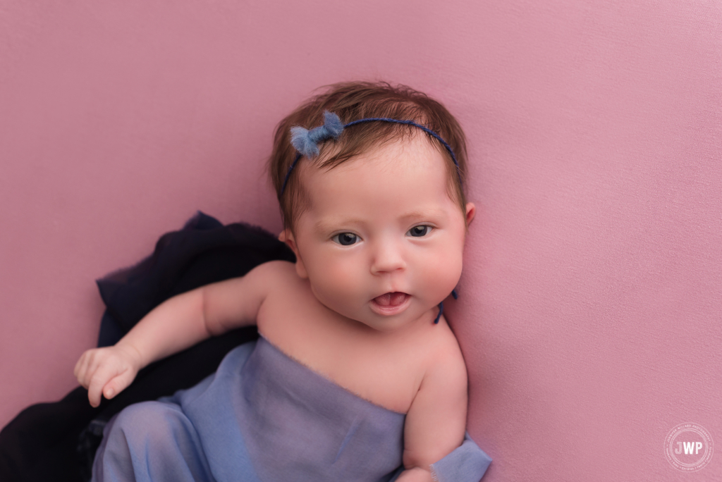 baby girl newborn portraits Kingston Ontario pink blanket blue wrap