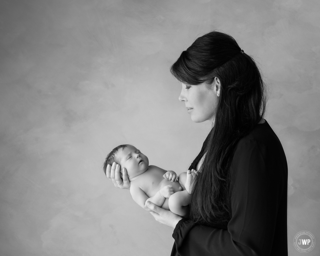 black and white newborn mother daughter Kingston Studio Portrait