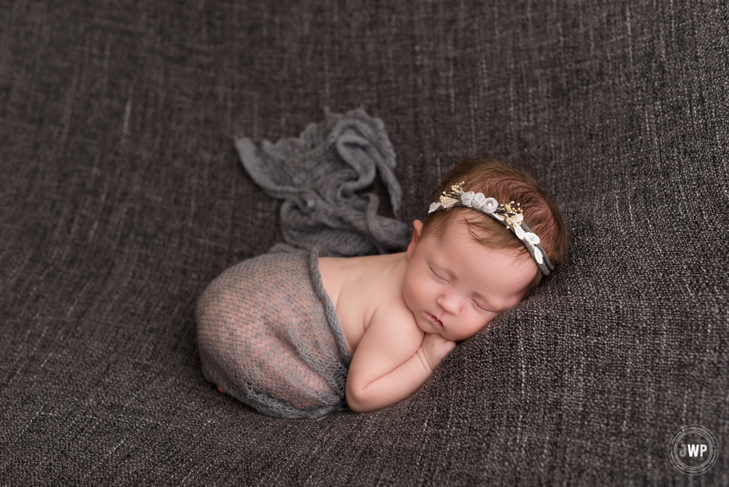newborn girl grey blanket mohair wrap headband Kingston Photographer