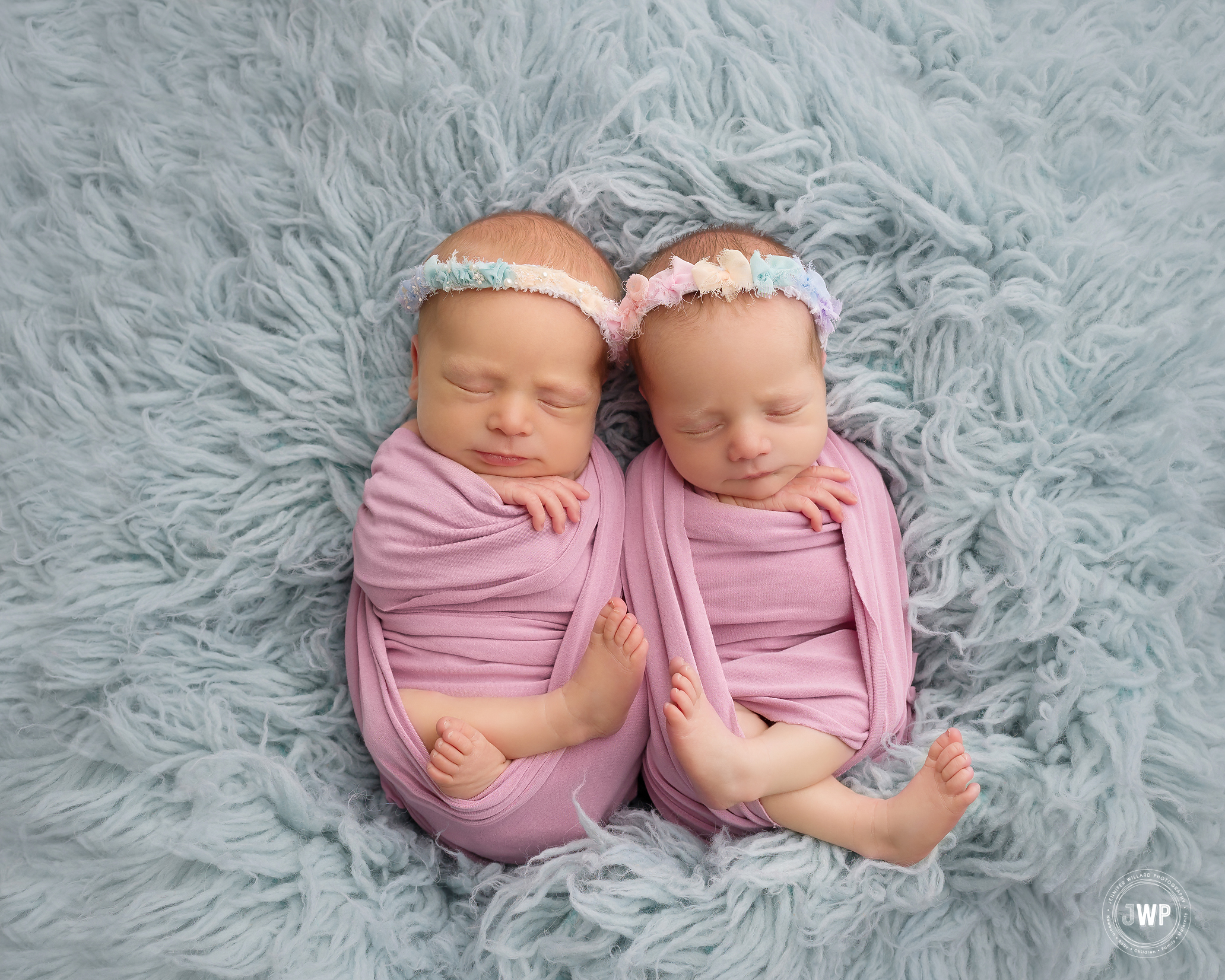 Kingston newborn photographer twins girls pink blue rainbow
