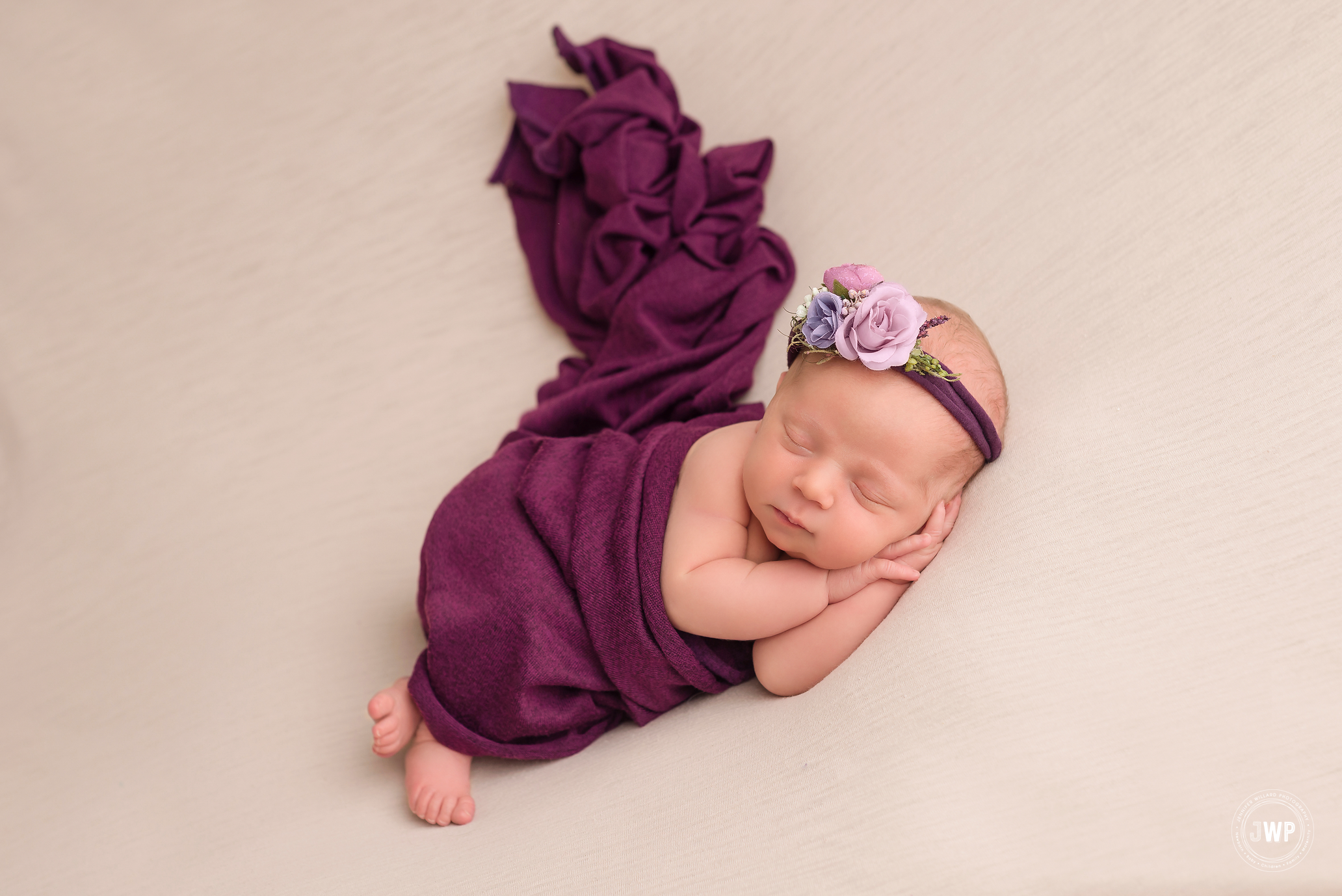 baby girl cream blanket purple wrap Kingston newborn photographer