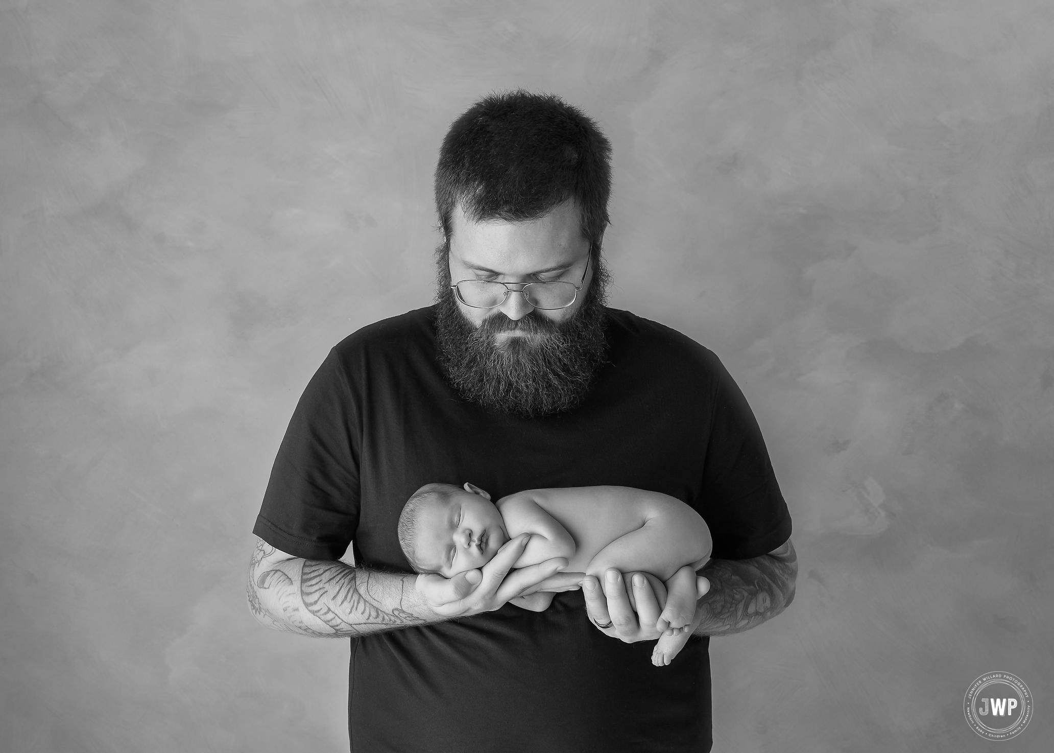 newborn girl Father black and white Kingston baby photography