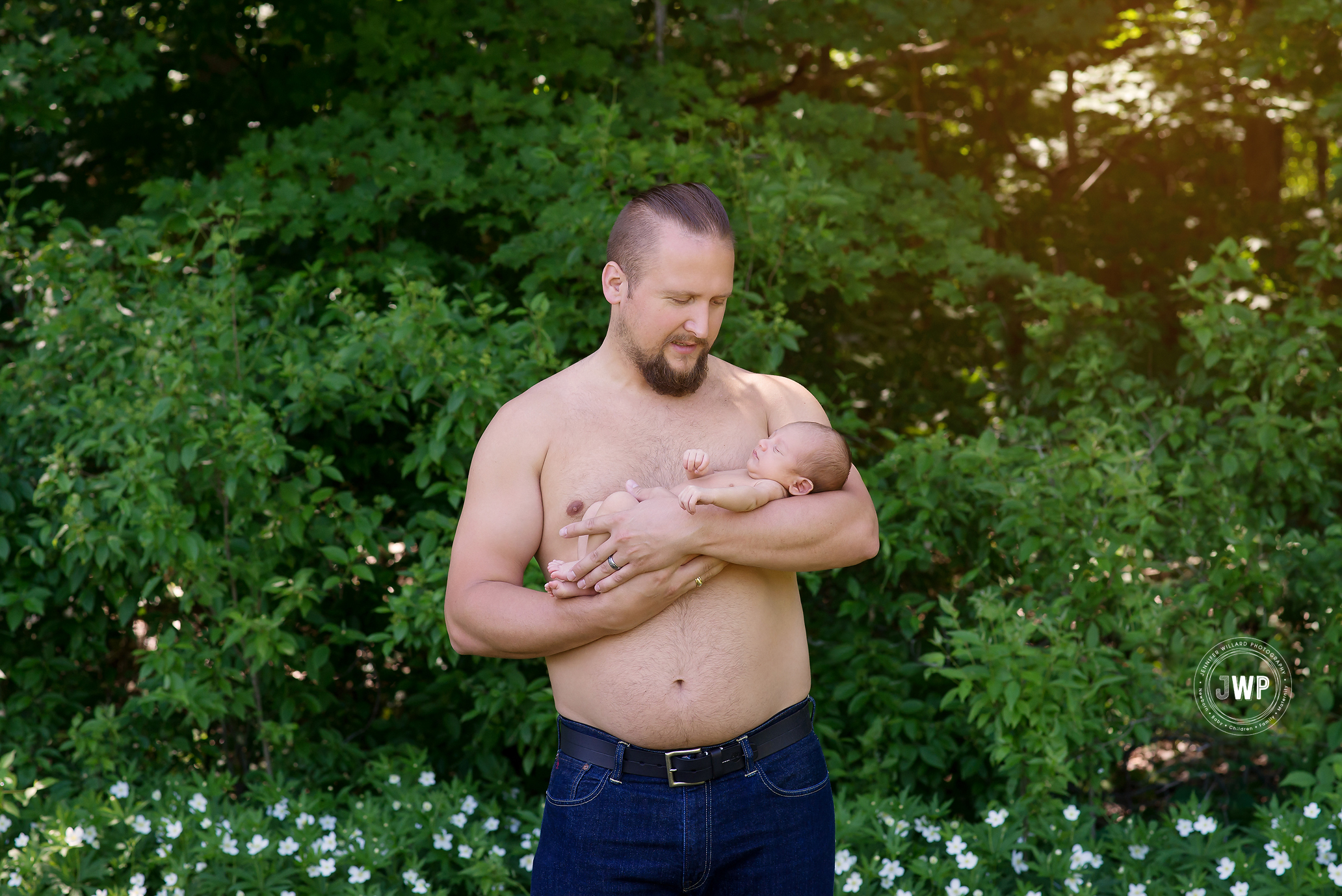 Father newborn outdoors Belleville lifestyle baby photographer