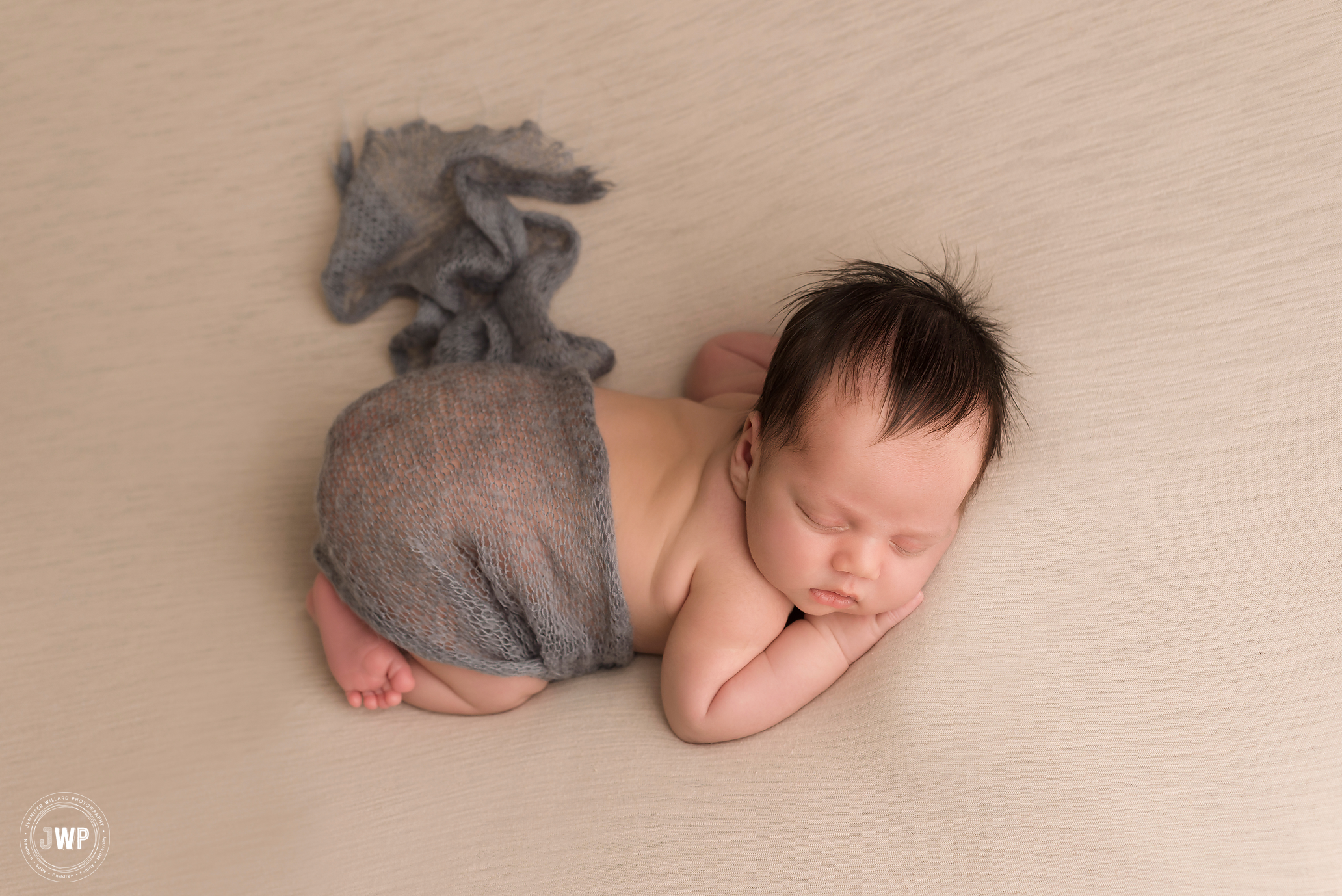 baby boy cream blanket grey mohair wrap Brockville Newborn photographer