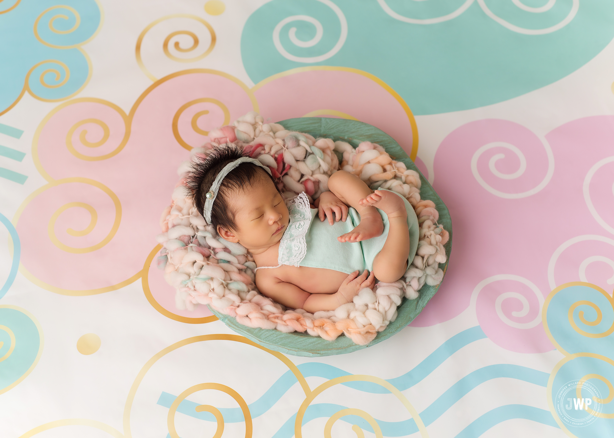 baby girl mint pink blue clouds Kingston newborn photographer