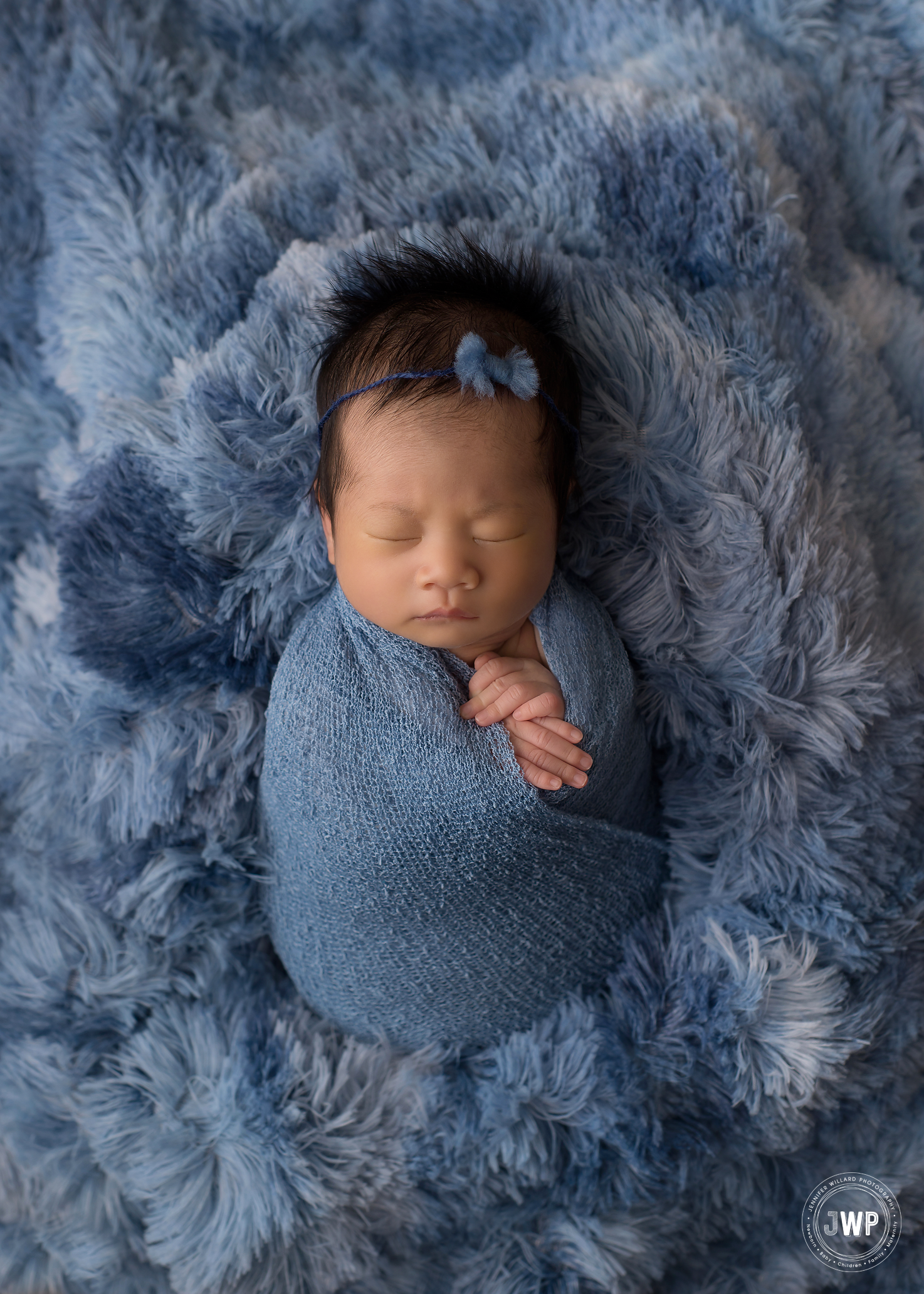 newborn girl blue flokati bow headband Kingston baby photographer