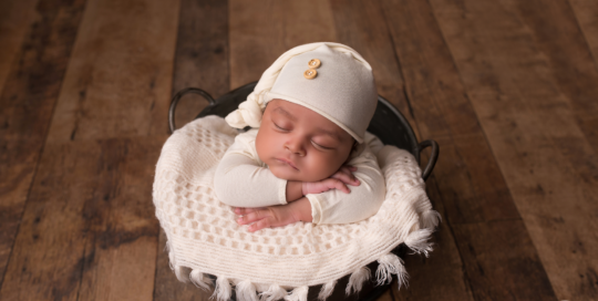 Baby boy African American cream romper hat Kingston newborn photographer