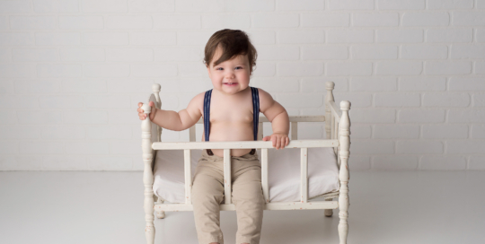 First Birthday crib grey and white backdrop Kingston Baby Photographer