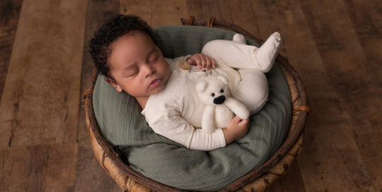 Newborn boy burlap basket cream romper African American Kingston Baby Photographer