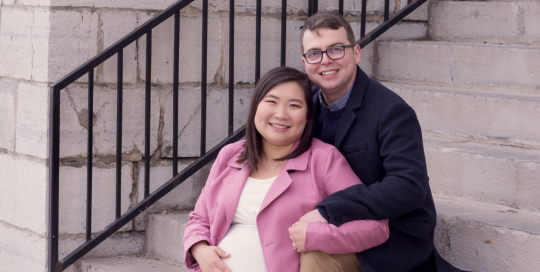 Pregnant mother father city hall steps Kingston Ontario Photography