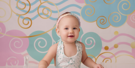 baby girl blue pink mint clouds Kingston first birthday portraits