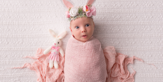 baby girl pink white blanket bunny ears Kingston newborn photographer