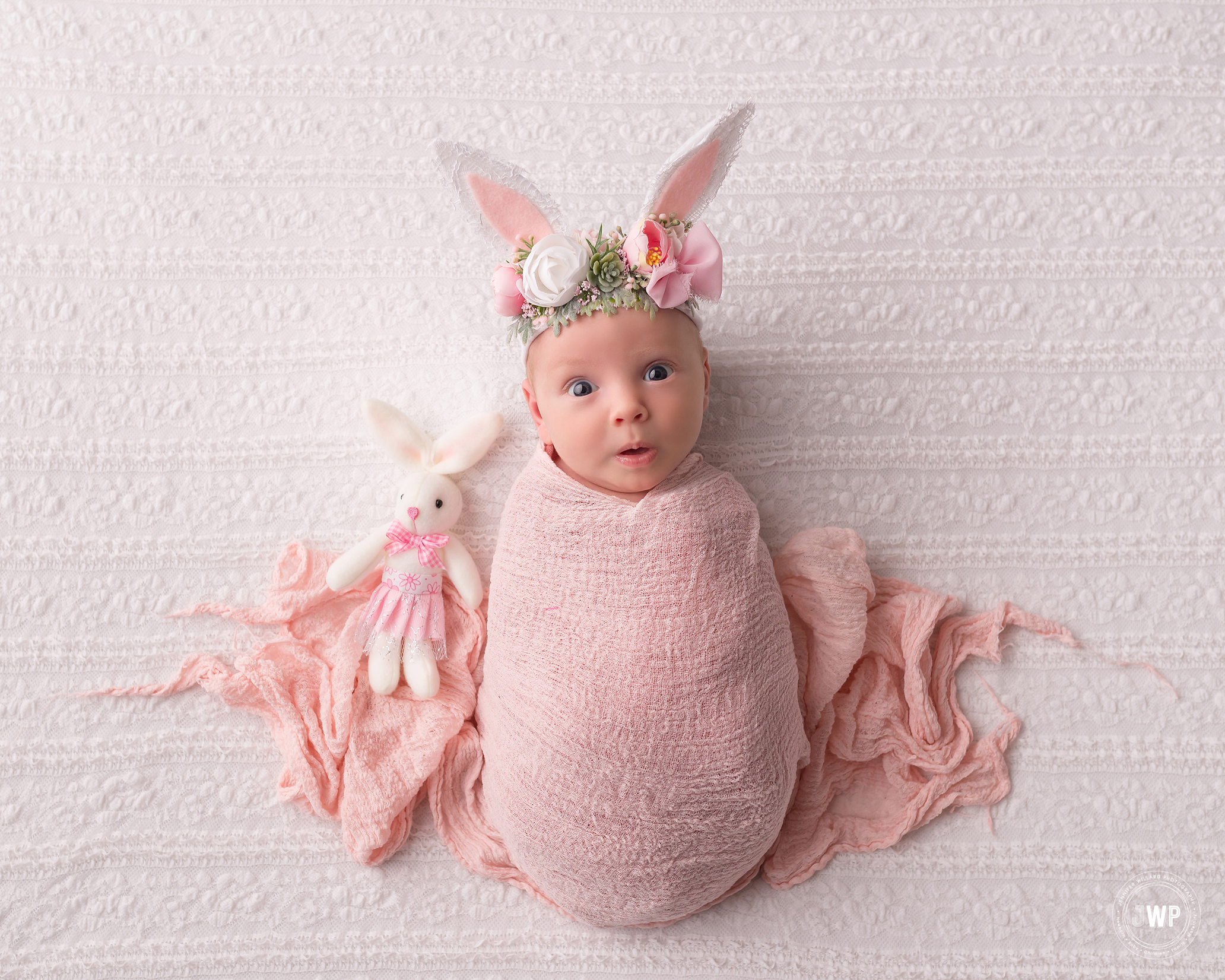 baby girl pink white blanket bunny ears Kingston newborn photographer