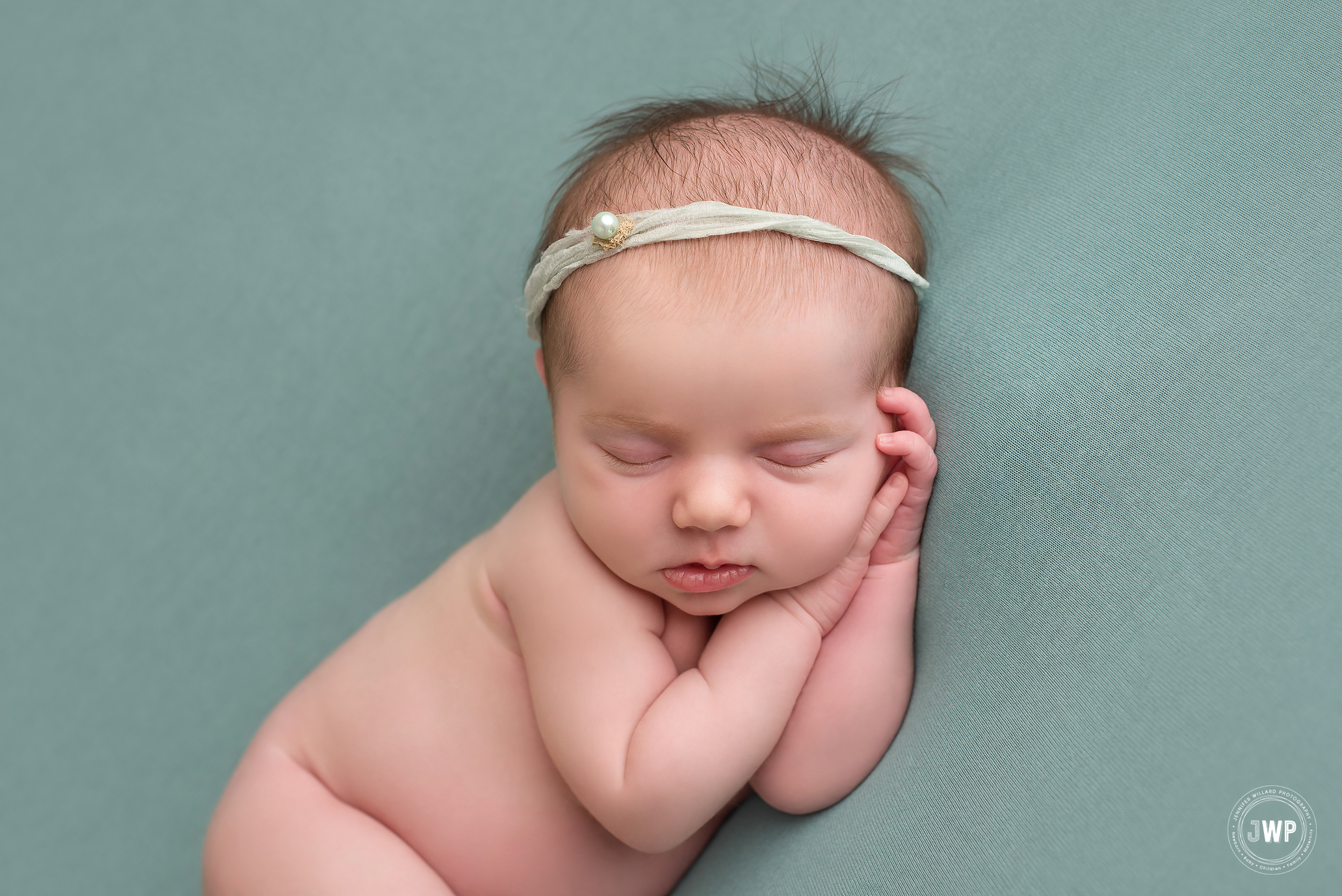 baby girl sage blanket pearl headband Belleville newborn photographer