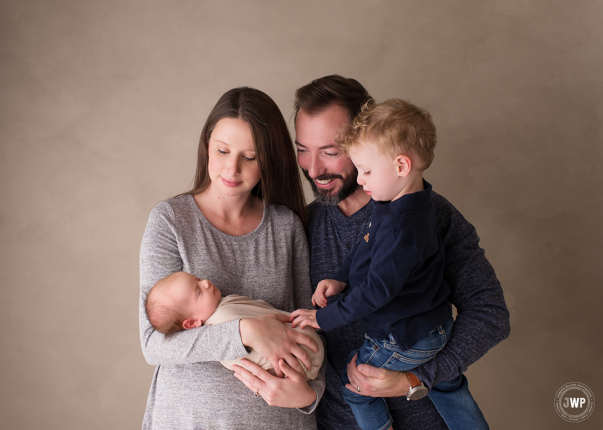 newborn girl wrapped big brother Mother Father family portrait Belleville Photographer
