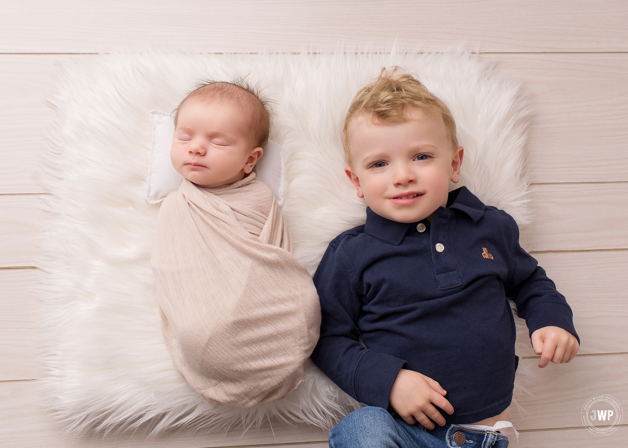 newborn girl wrapped big brother Belleville baby photographer