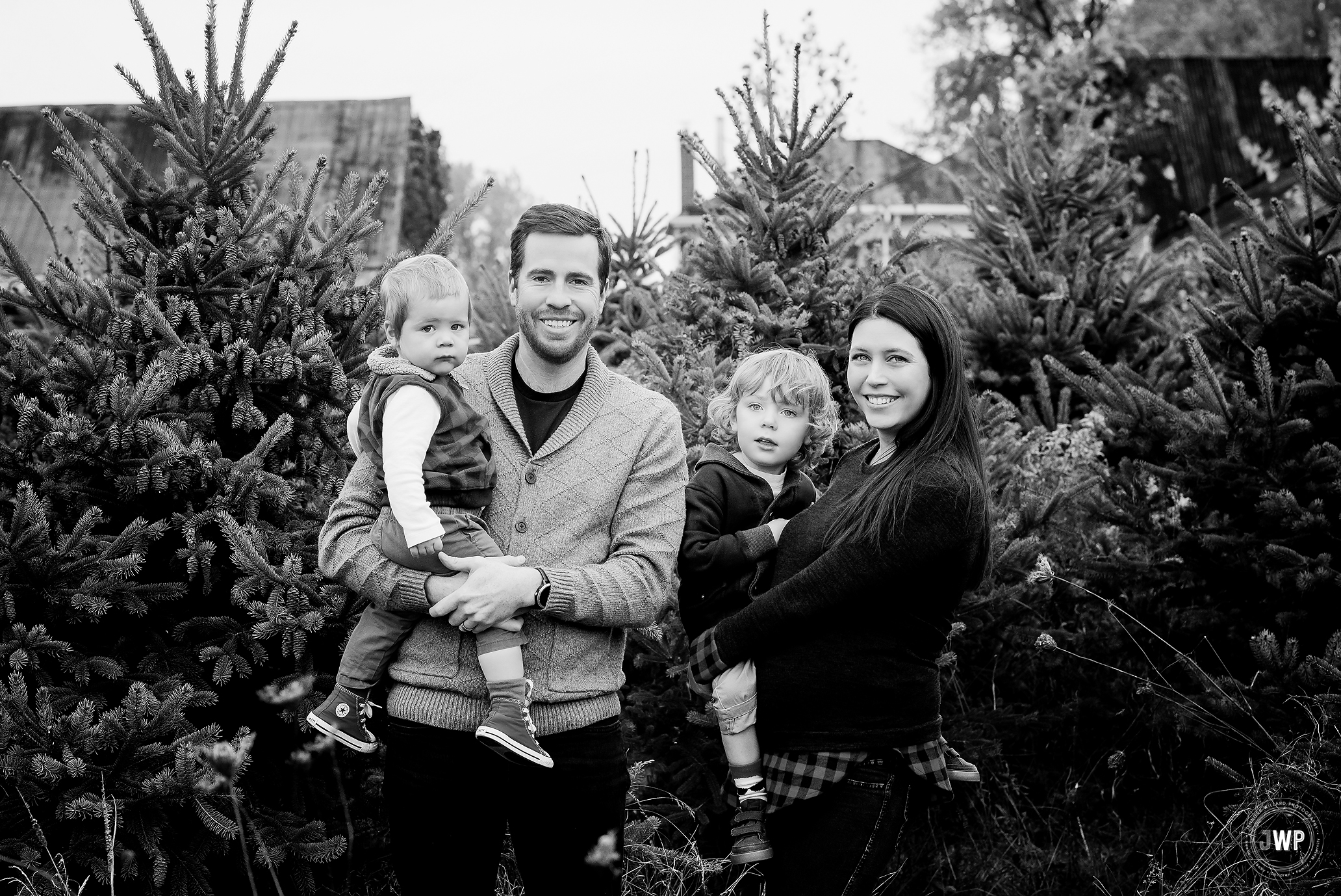 Black and White Christmas Tree Farm Kingston Family Photography